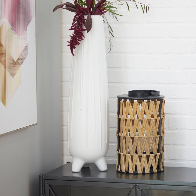 Natural Brown Open Weave Seagrass Bohemian Vase Collection - 17 x 7 - Open Weave Round Lantern