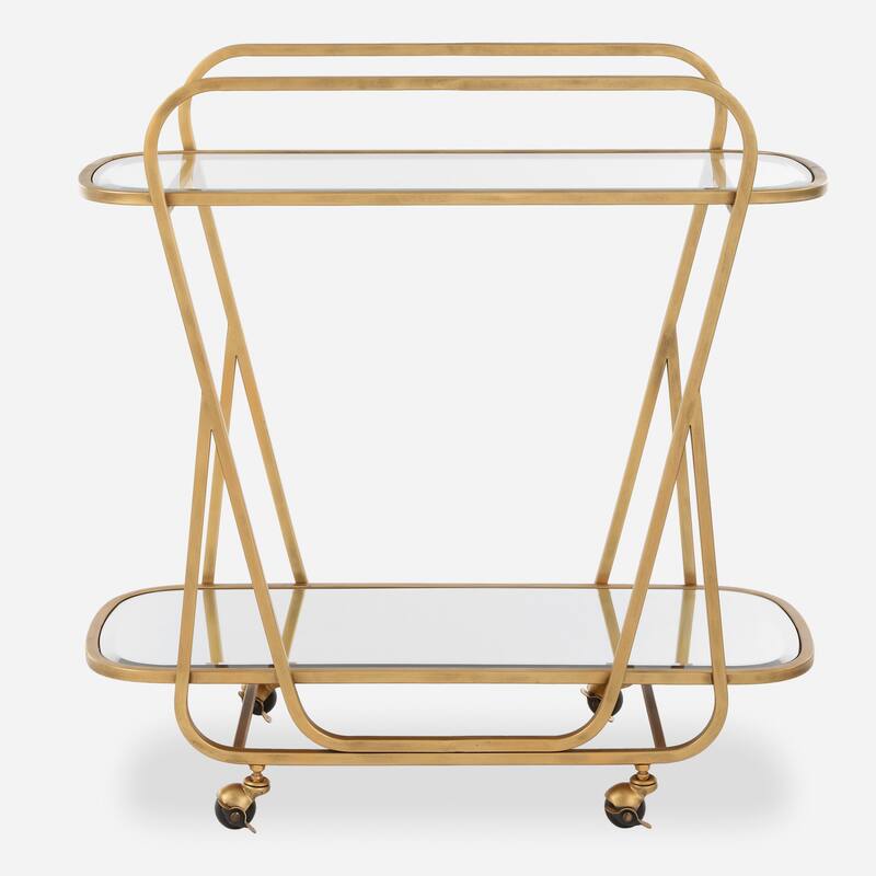 Uttermost 22907 Swain 36" Wide Glass and Iron Serving Cart with Two - Brass