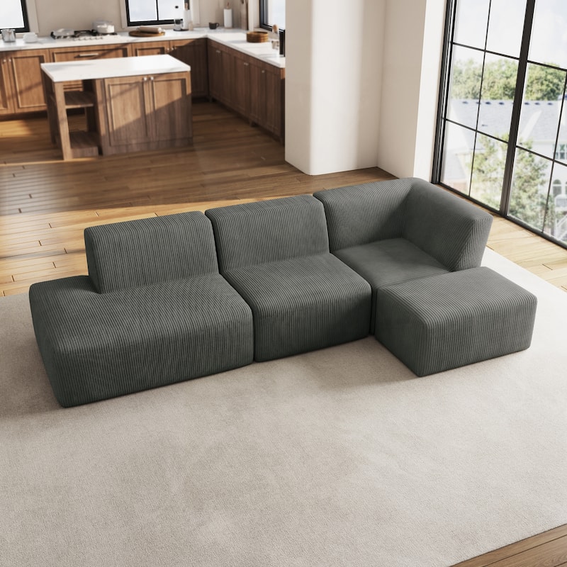 Corduroy Fully Sponge Molded Modular Sectional Sofa with Ottoman
