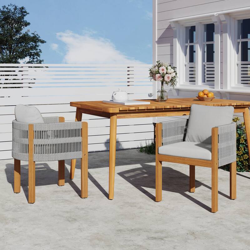 Acacia Wood Outdoor Dining Chairs 2-Pack with Washable Waterproof Cushions