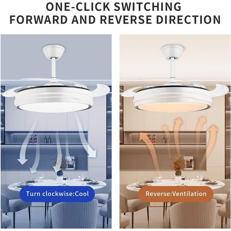 47 Inch Dimmable Ceiling Fans with LED Lighting, Smart Modern Ceiling Fan, 3 Color, 4 Blades