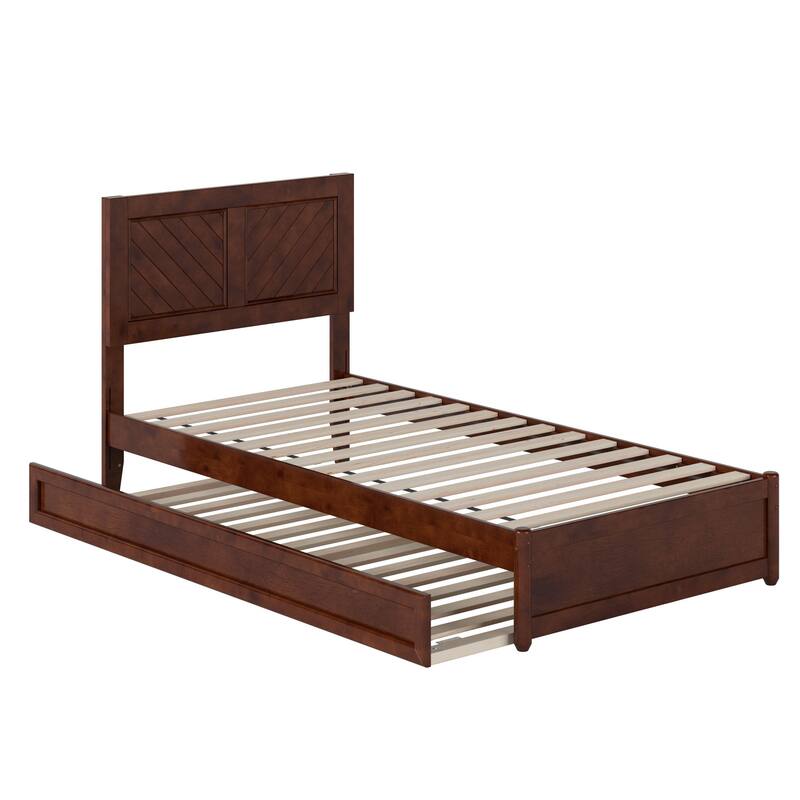 Clayton Platform Bed with Panel Footboard and Twin XL Trundle - Walnut - Twin XL
