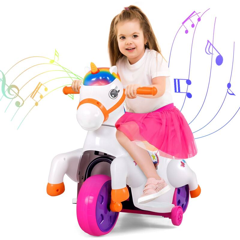 Costway 12V Kids Ride on Unicorn Toy with Training Wheels Music - See Details - Multicolor