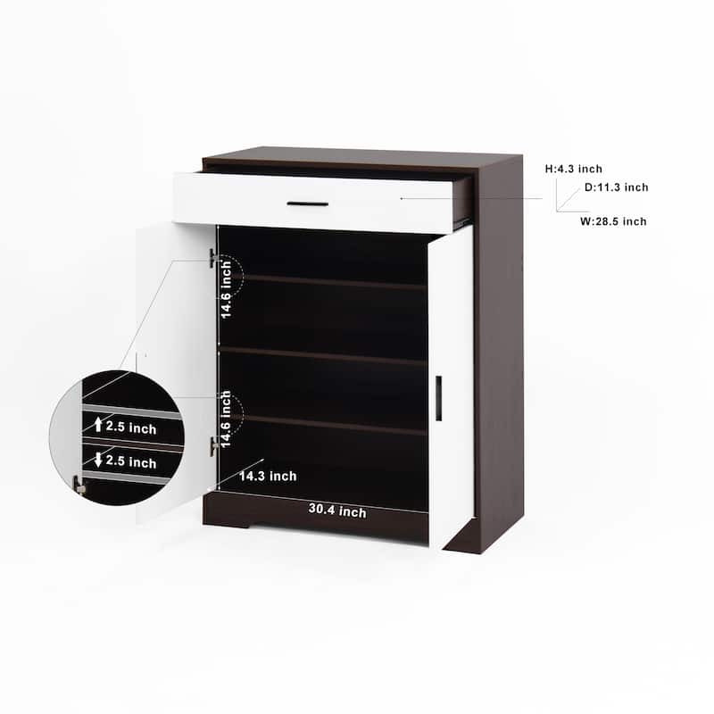 Freestanding Wooden Shoe Cabinet, 4-Tier Shoe Rack Organizer, Shoe Cabinet with Drawer, 2 Door & Adjustable Shelves