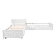 preview thumbnail 49 of 52, Twin Size L-Shaped Pine Wood Platform Bed with Trundle & Two Drawers, Bedroom Sofa Bed Frame with Built-in Desk for Guest Room