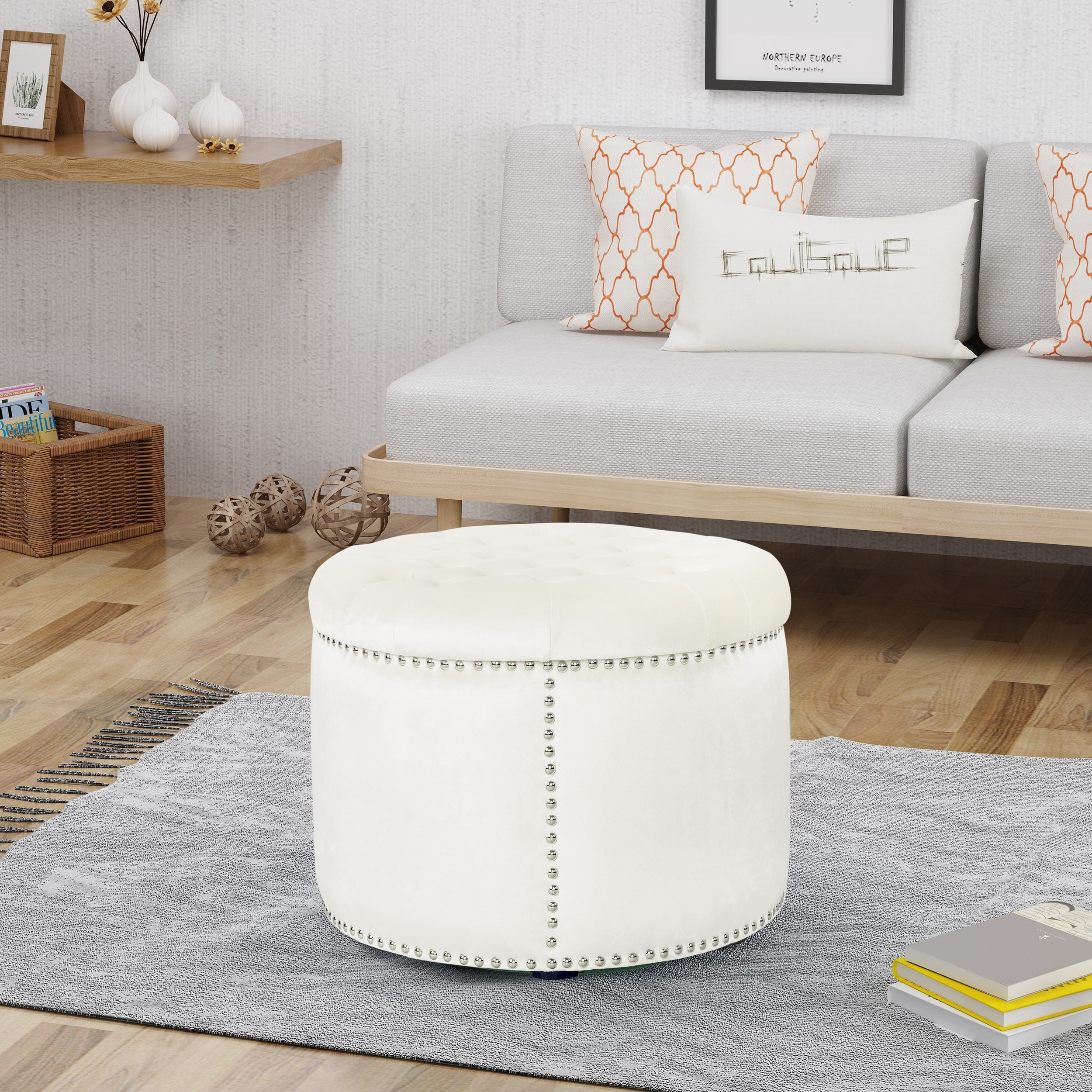 Anmytek Velvet Round Ottoman Plush Footrest Seat Home Decor