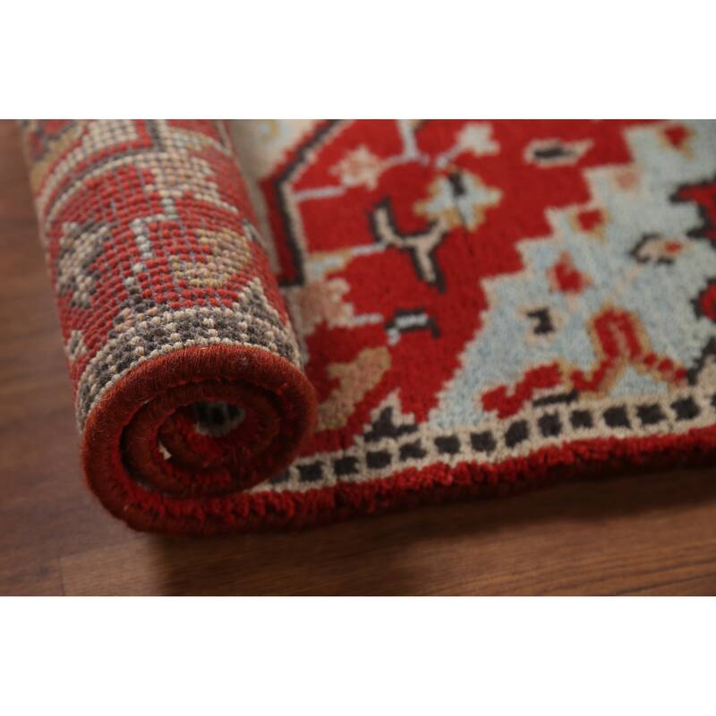 Geometric Red Kazak Indian Accent Rug Hand-Knotted Wool Carpet - 2'0"x 3'0"