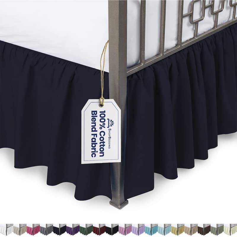 Ruffled Bed Skirt With Split Corners - Full 21" Drop - Navy