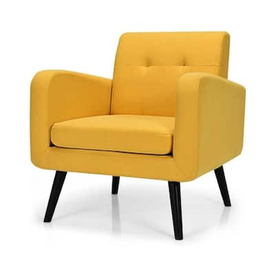 Mid-Century Modern Linen Upholstered Accent Chair with Wooden Legs - 29.5 L x 29.5 W x 32.5 H (inches)