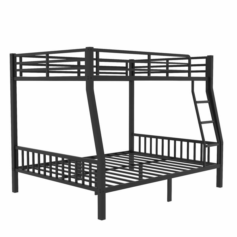 Full XL Over Queen Metal Bunk Bed with Ladder and Slats Support for Adults and Teens, Black