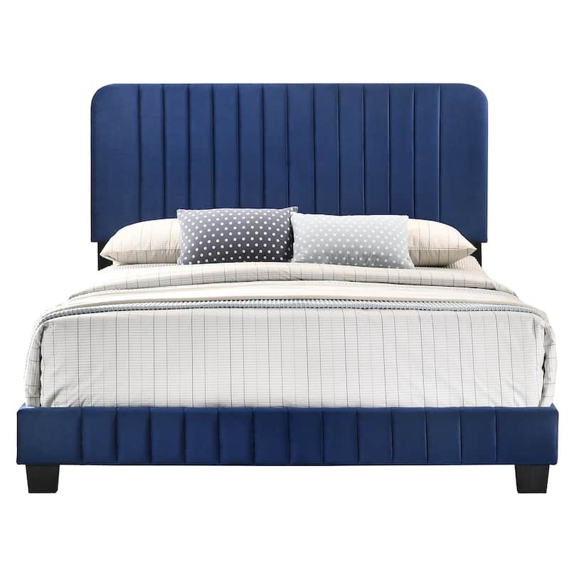 Upholstered Channel Tufted Full Panel Bed - 81" - Blue