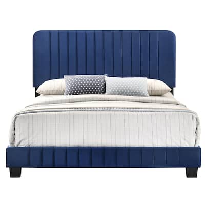 Upholstered Channel Tufted Full Panel Bed - 81" - Blue