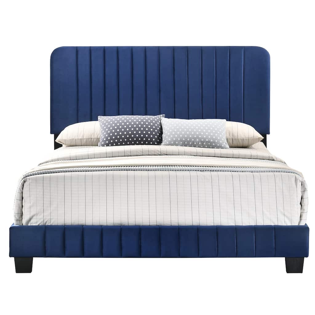 Upholstered Channel Tufted Full Panel Bed - 81" - Blue