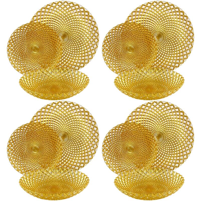 Unique Diamond Pattern Glass Dinner Set Perfect for Everyday Dining and Special Occasions - Set-12 - Gold