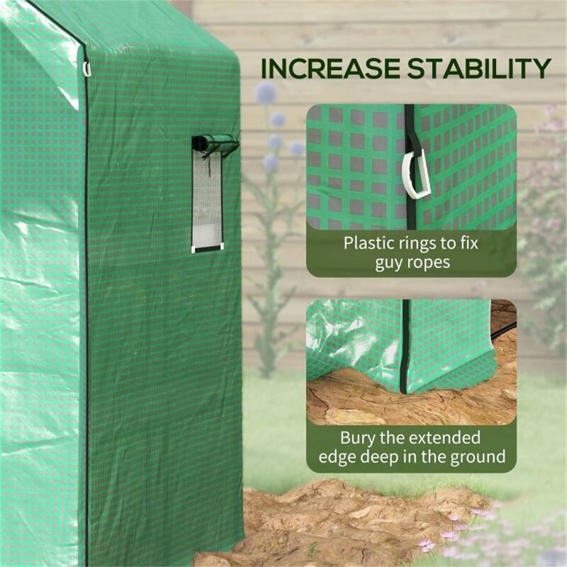 Greenhouse UV Resistant Waterproof PE Replacement Covers with Roll-Up Doors for Plant Safety - Green-White