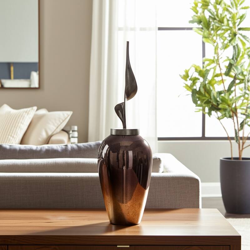 Sophisticated Glass Table Vase with Metal Topper - Gunmetal & Metallic - 33.0"