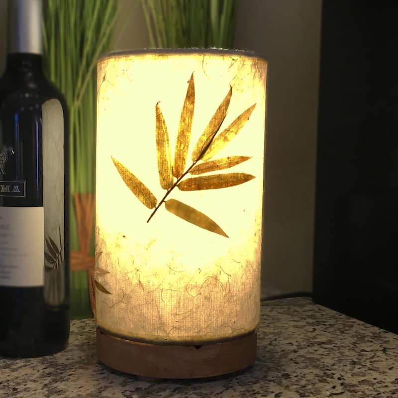 Eangee Handmade Mini Paper Cylinder Table Lamp, Handmade Paper Shade, Bamboo, 5 x 5 x 9 in.