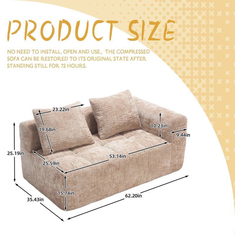 Chenille Loveseat Sofa, Minimalist Modular Sleeper for Living RoomS