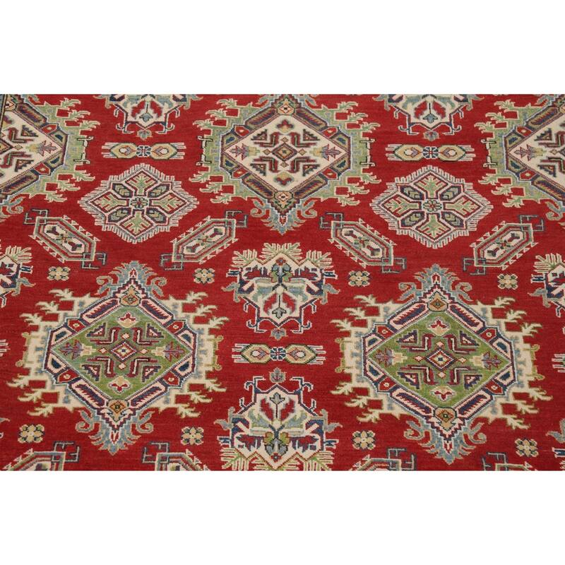 Hand Knotted Oriental 100% Wool Carpet Traditional Geometric Red Kazak Area Rug - 10' 0'' X 7' 11''