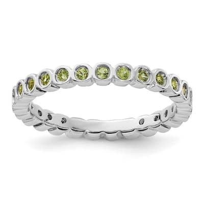 Curata 925 Sterling Silver Bezel Polished Patterned Stackable Expressions Peridot Ring