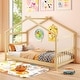 preview thumbnail 1 of 3, Twin Size Wooden House Bed with Roof Natural Finish
