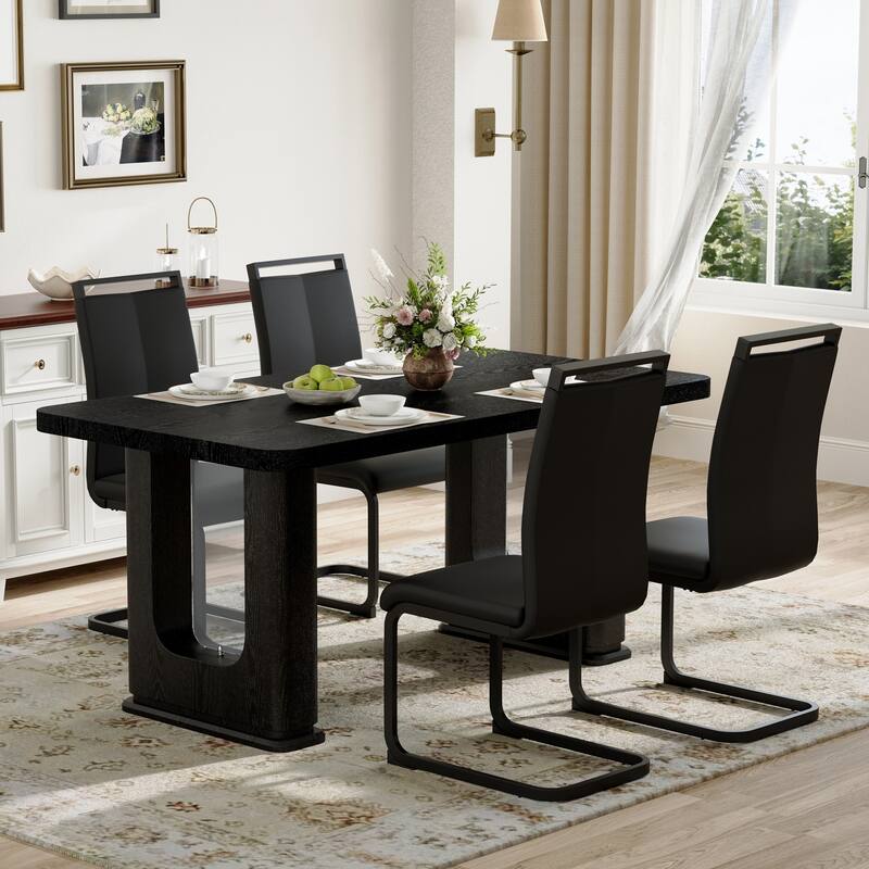 Set of 5 Piece Dining Table and Chair Set MDF Top with Glass Insert PU Seats Arched Metal Legs