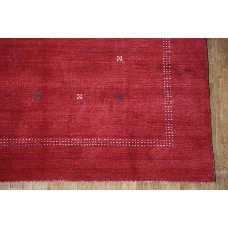 Hand Knotted Oriental 100% Wool Carpet Tribal Tribal Red Gabbeh Area Rug - 9' 9'' X 6' 8''
