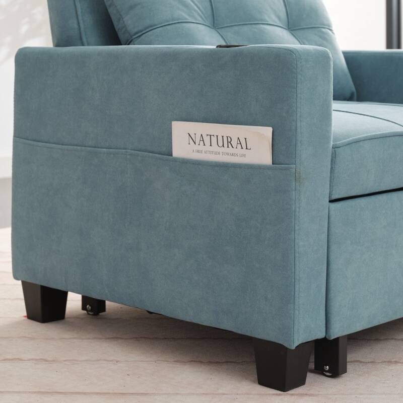 3-in-1 Pull out Convertible Futon Sleeper Armchair Beds with USB Ports