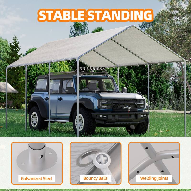 Heavy Duty Carport, Waterproof & UV Resistant Garage Cover with 8 Heavy-Duty Galvanized Steel Poles, Tool-Free Assembly