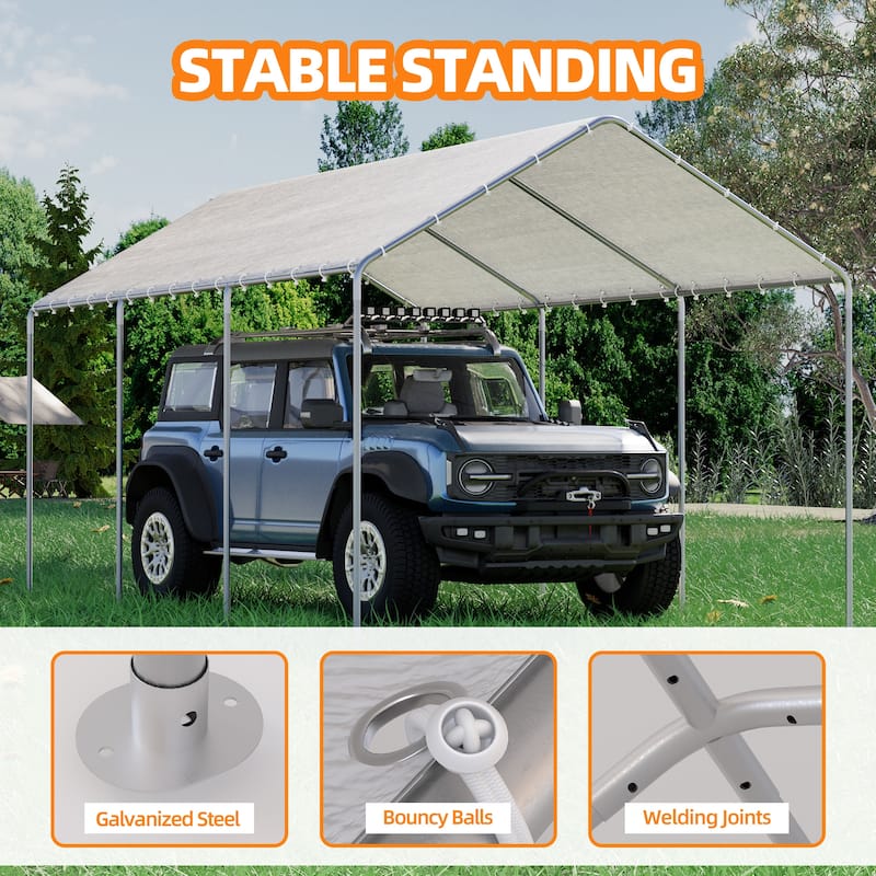 AVAWING Heavy Duty Carport, Waterproof & UV Resistant Outdoor Garage Shelter with Galvanized Steel Frame