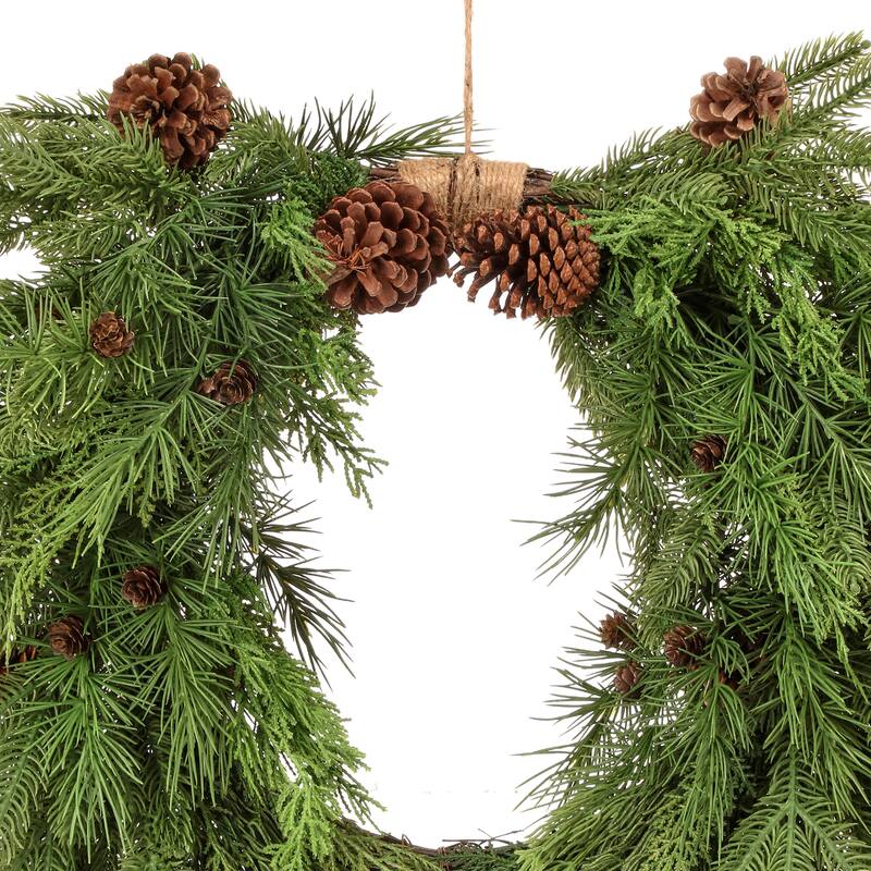 26" Natural Touch Mix Evergreen Heart Wreath - Green - 26