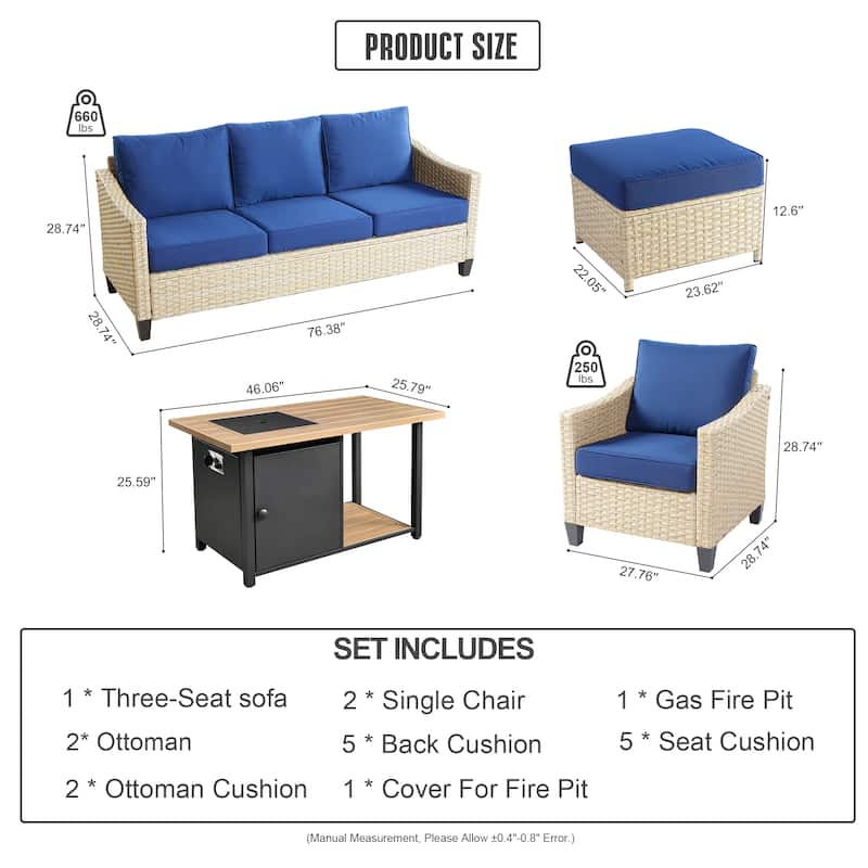 HOOOWOOO Outdoor 6-piece PE Wicker Conversation Patio Set with Fire Pit Table