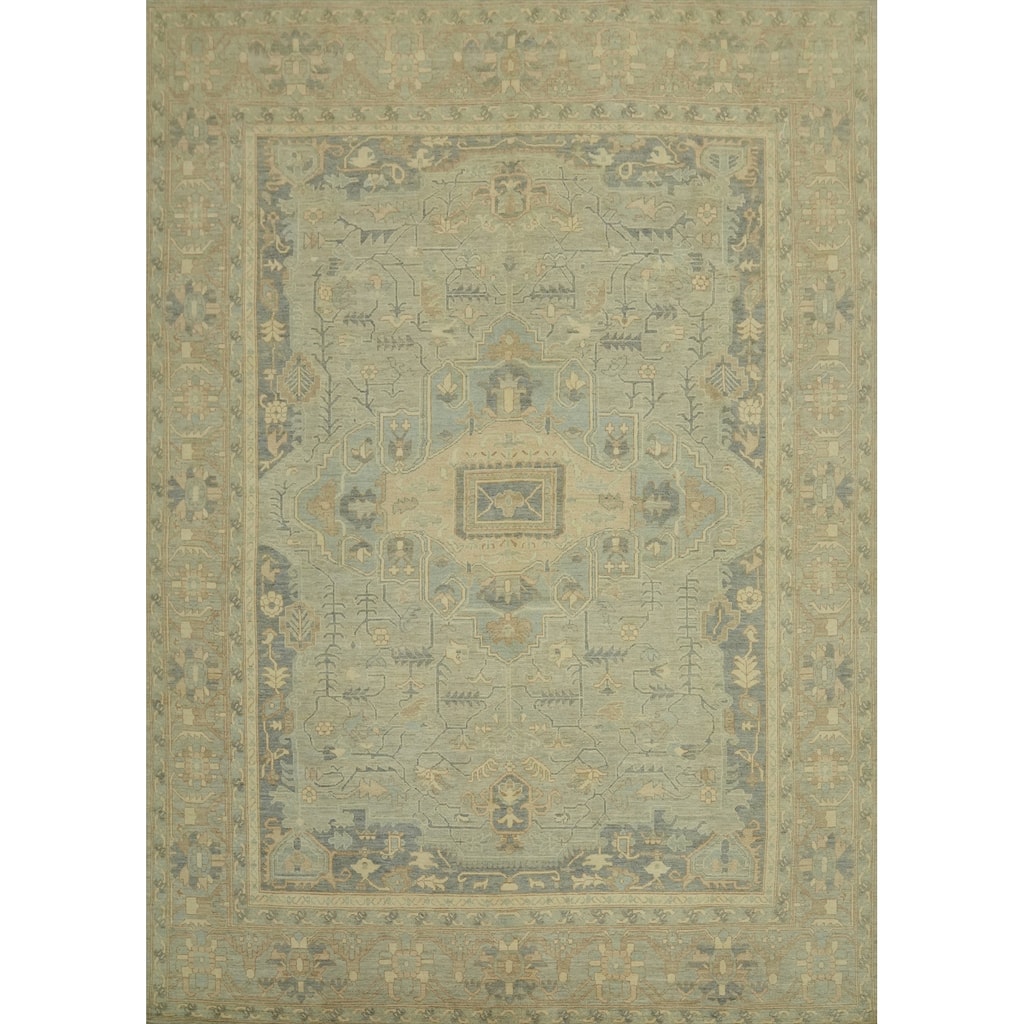 Vegetable Dye Wool Oushak Turkish Large Rug, Medallion Geometric Carpet - 14' 7'' X 12' 2''
