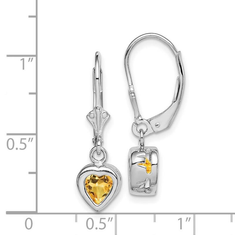 Curata 925 Sterling Silver Bezel 6mm Heart Citrine Leverback Earrings 25x7mm