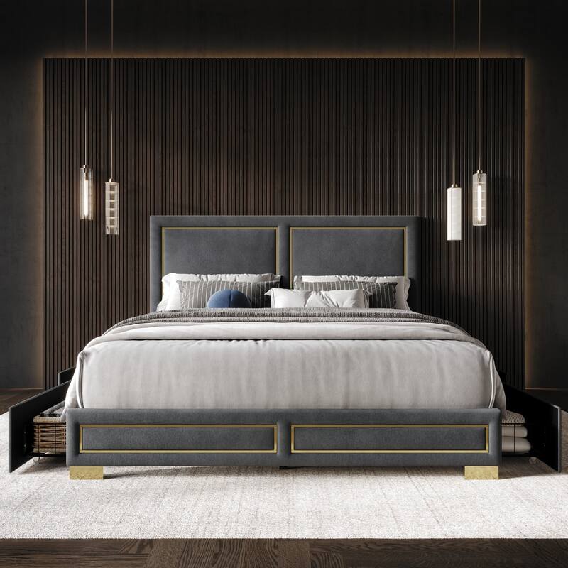 Jasper Upholstered Storage Platform Bed - Grey - King