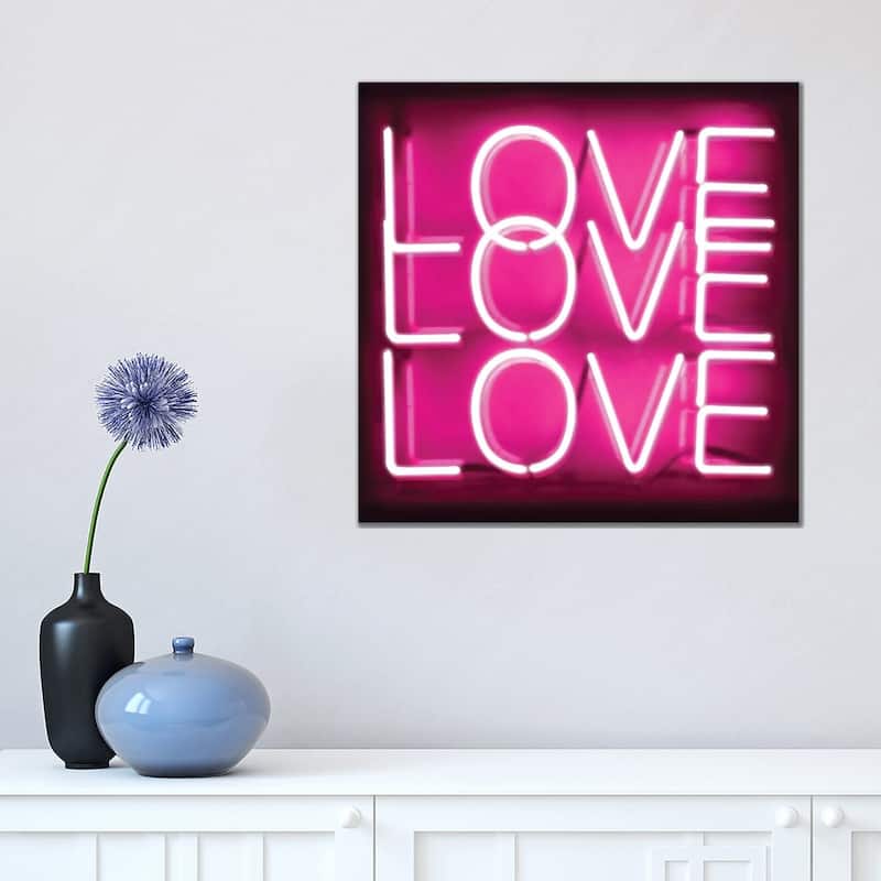 iCanvas "Neon Love Love Love Pink On Black" by Hailey Carr Canvas Print - 18x18x1.5