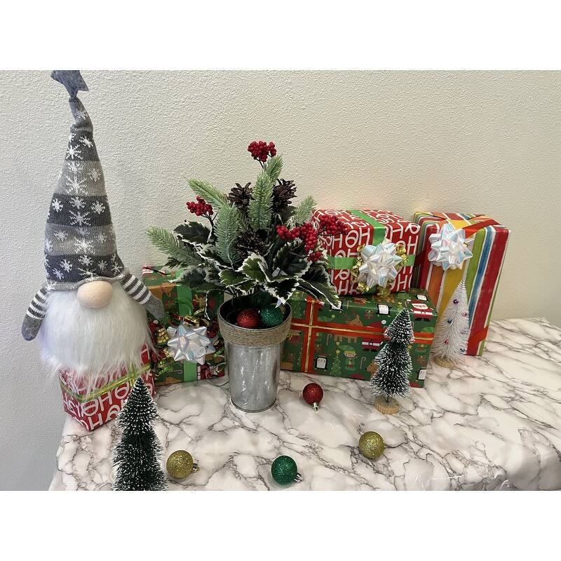 Faux Holly Leaves Berries Pinecone Snow Christmas Bush