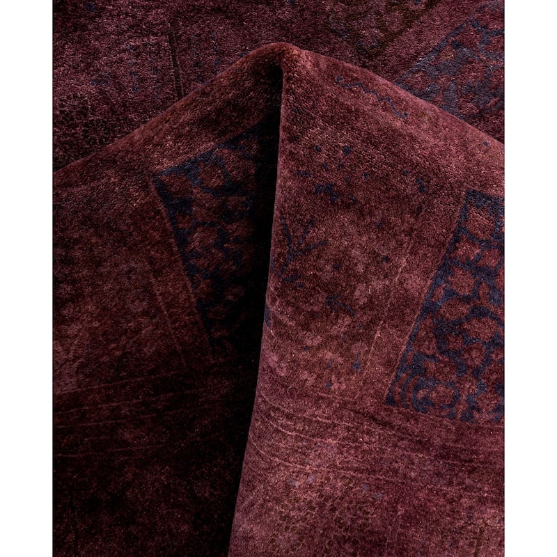 Overdyed One-of-a-Kind Hand-Knotted Round Area Rug - Purple - 6' 1" x 6' 1"