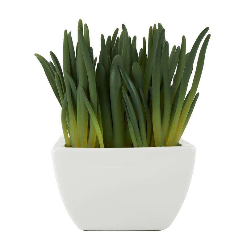 Green Faux Foliage Artificial Plant with White Ceramic Pot