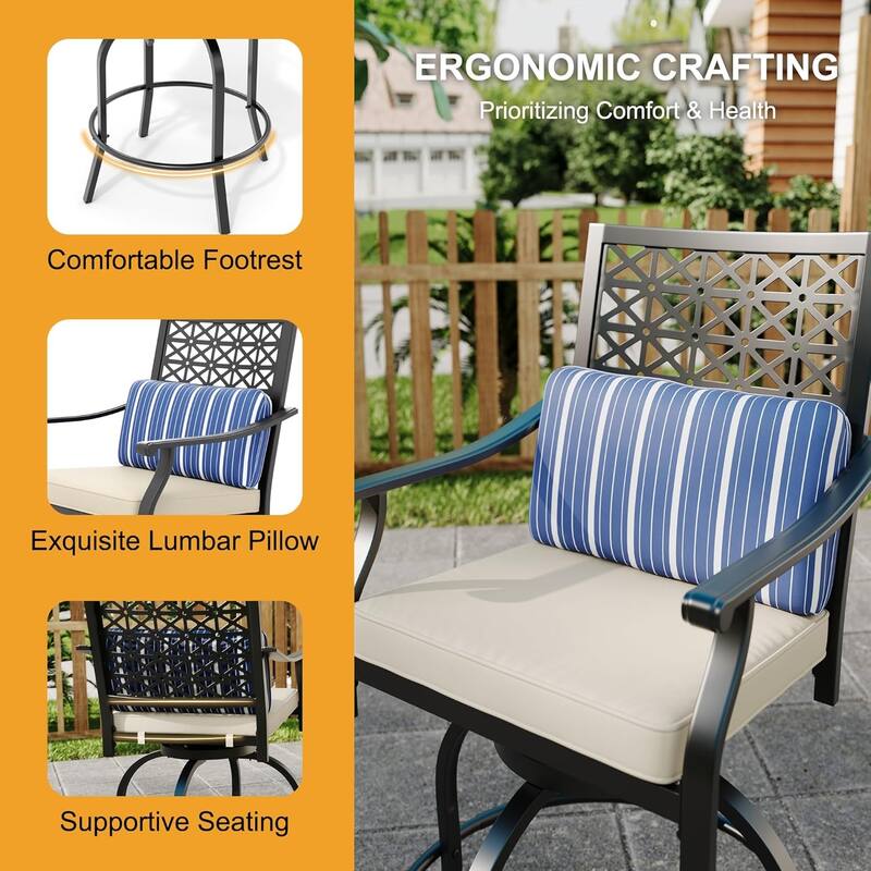Outdoor Swivel Bar Stools Counter Height with Cushion, 4PCS Patio Bar Stools with Armrest