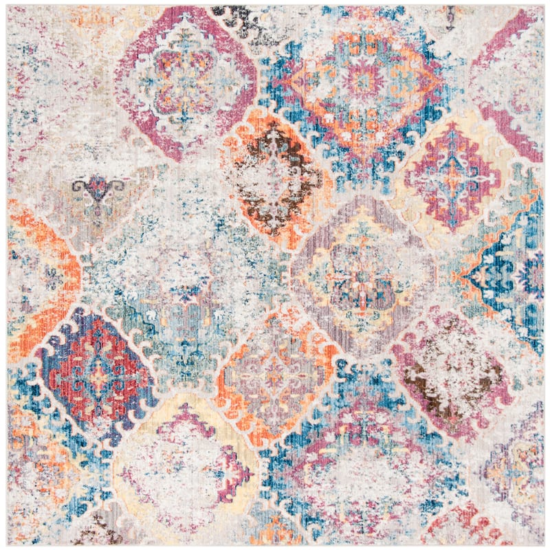 SAFAVIEH Bristol Higina Vintage Boho Oriental Polyester Rug - 7' Square - Blue/Light Grey