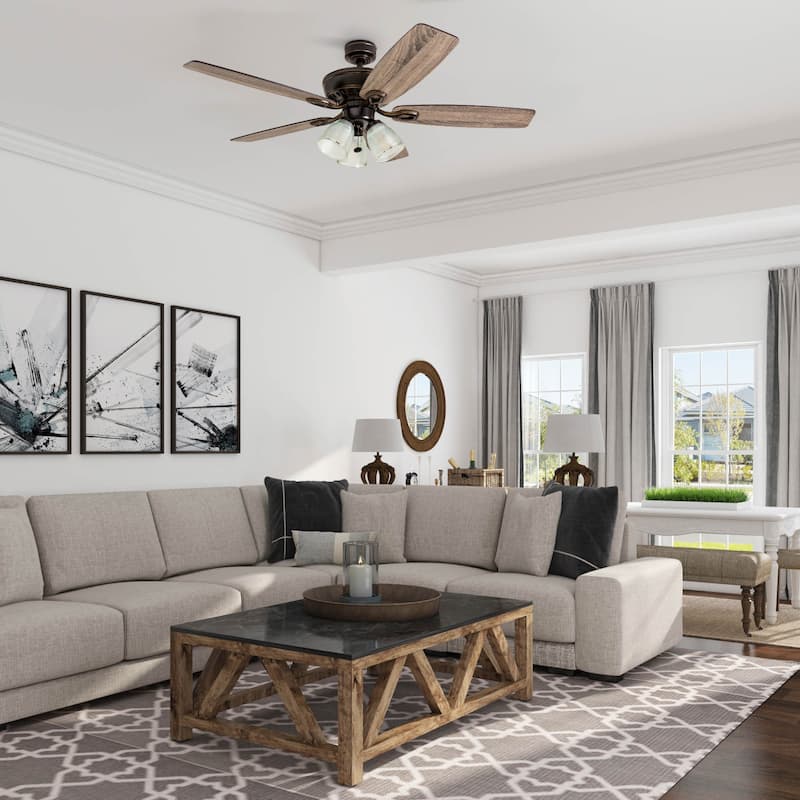 52" Prominence Home Marston Rustic Farmhouse Ceiling Fan, Prismatic Glass, Barnwood Blades - 52-inch