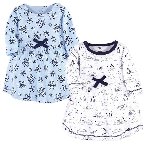 slide 2 of 2, Touched by Nature Baby and Toddler Girl Organic Cotton Long-Sleeve Dresses 2pk, Arctic 2T - Baby Toddler Arctic Long Sleeve