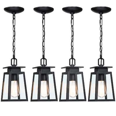 1-Light Outdoor Lantern Pendant Light (4 Pack) - Matte Black