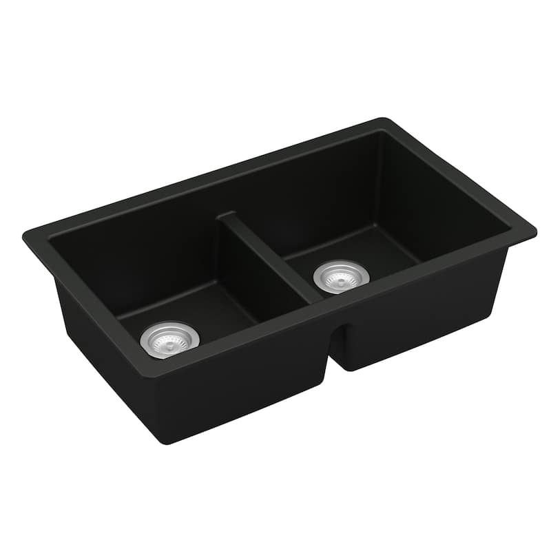 Karran 32" Undermount Double Equal Bowl Quartz Kitchen Sink Kit - 32" x 19.5" x 9"