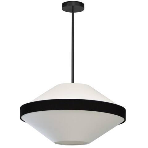 4 Light Incandescent Pendant, Matte Black with White and Black Shade