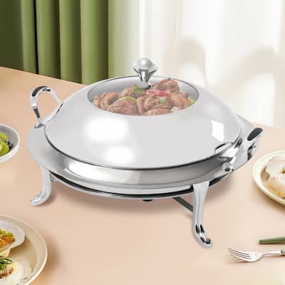 Round Chafing Dish Buffet Warmers with Glass Lid 3L