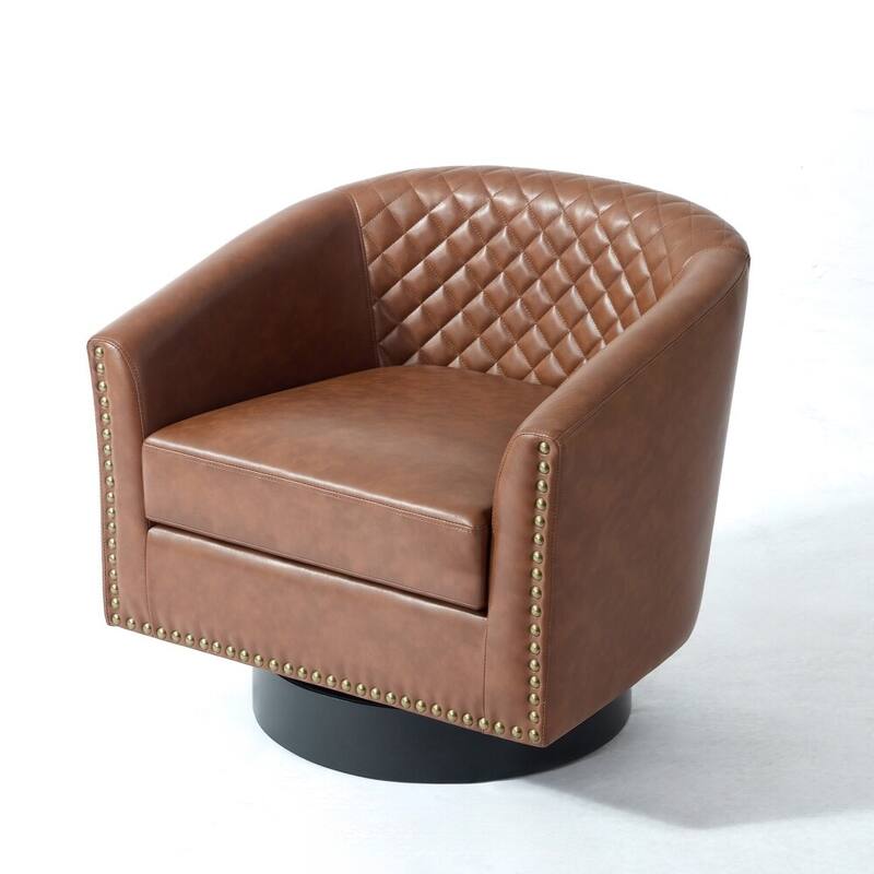 2 Set Modern Vegan Faux Leather Swivel Barrel Accent Chair