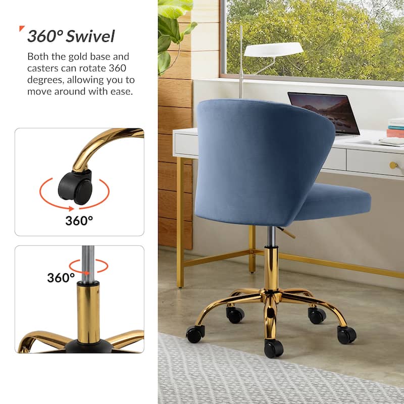 Ilia Modern Velvet Wingback 360 degree Ergonomic Office Task Chair with Channel Tufted Back by HULALA HOME