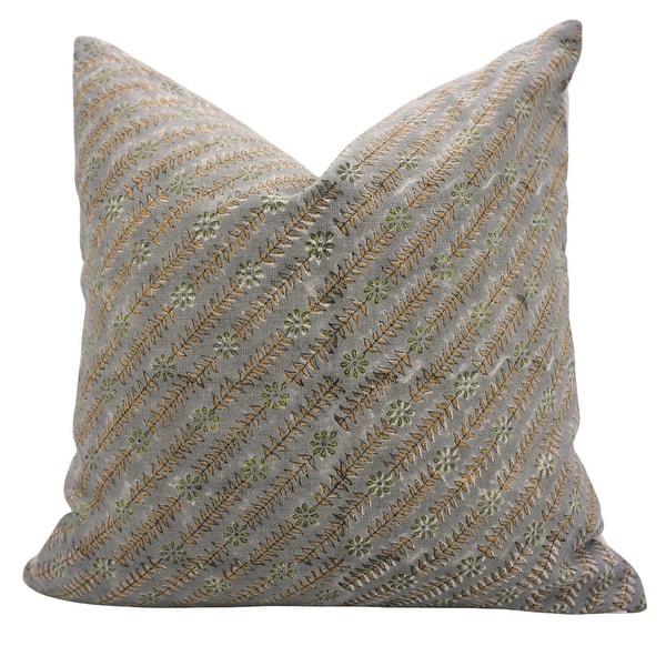 slide 2 of 5, Fabdivine Handmade Block Print Floral Pillow Cover, Soft Pure Linen for Sofa, Alpana 12"X20" - Taru- Beige, Grey, Green